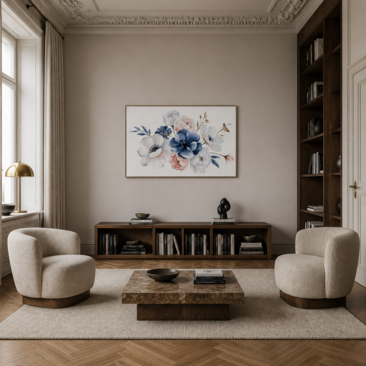 Blue Anemone Bouquet – Watercolor Floral Wall Art