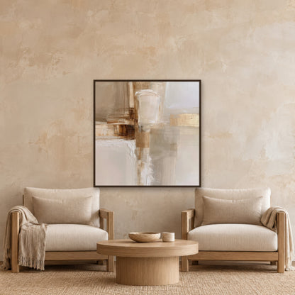 Pale Cream and Gold Blocks Abstract earthy abstract wall art in a den