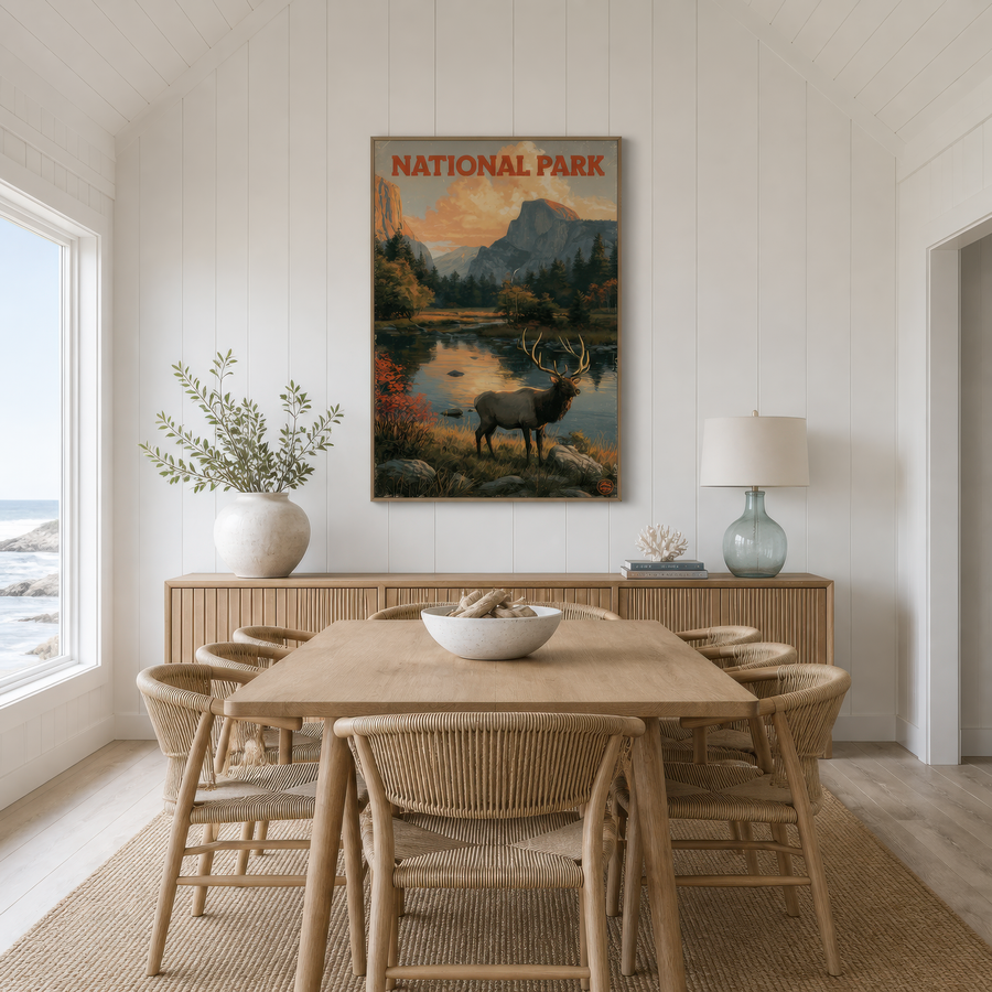 Half Dome Elk Vintage Poster – National Park Wall Art