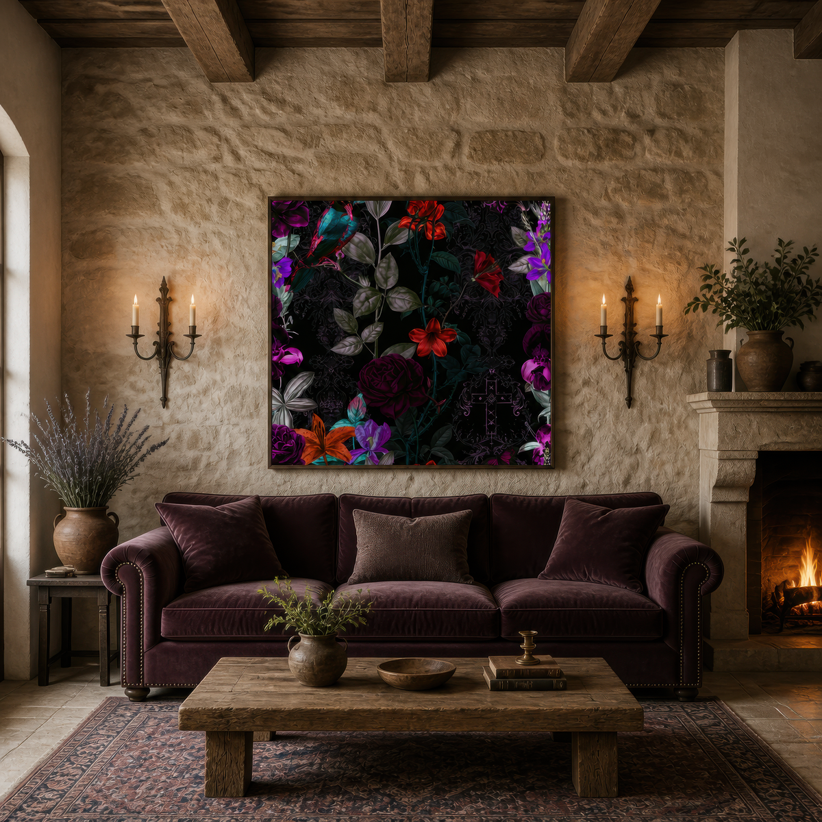 Vivid Dark Floral Illustration – Vamp Romantic Wall Art
