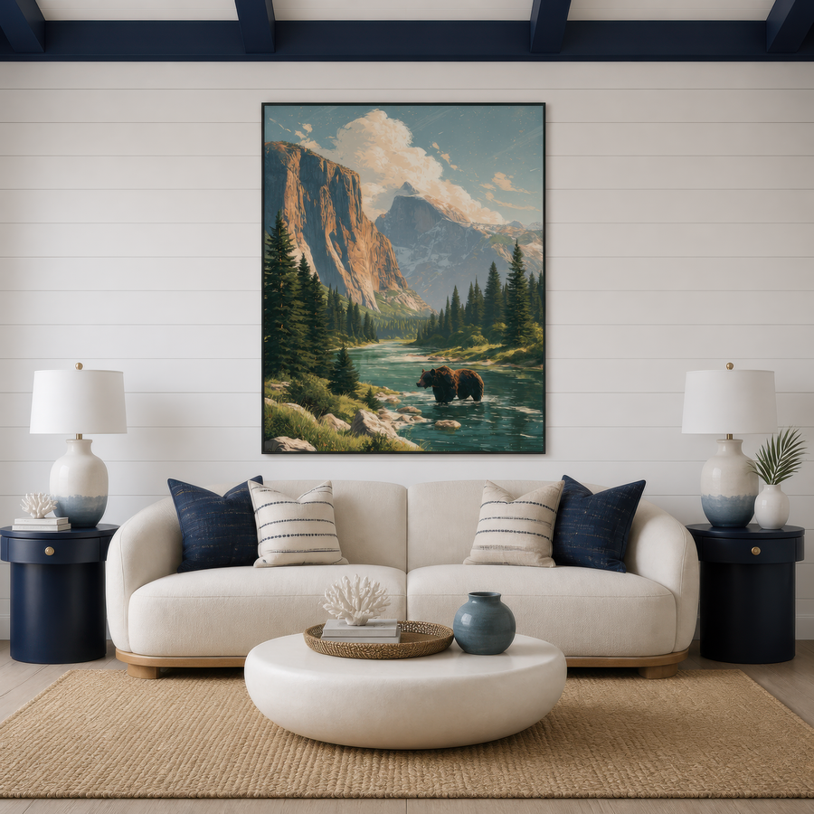 Yosemite Valley with Bear – National Park Wall Art