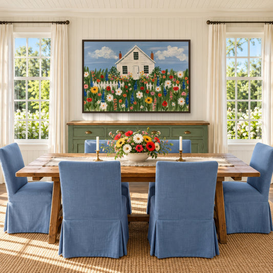 Wildflower Cottage cottagecore wall art in a dining room
