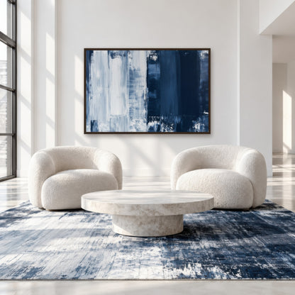 Navy and White Block Abstract wall art in a den
