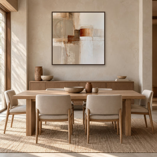 Terracotta Step earthy abstract wall art in a dining room