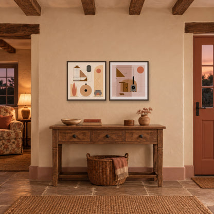 Pastel Geometric Study cottagecore wall art in an entryway