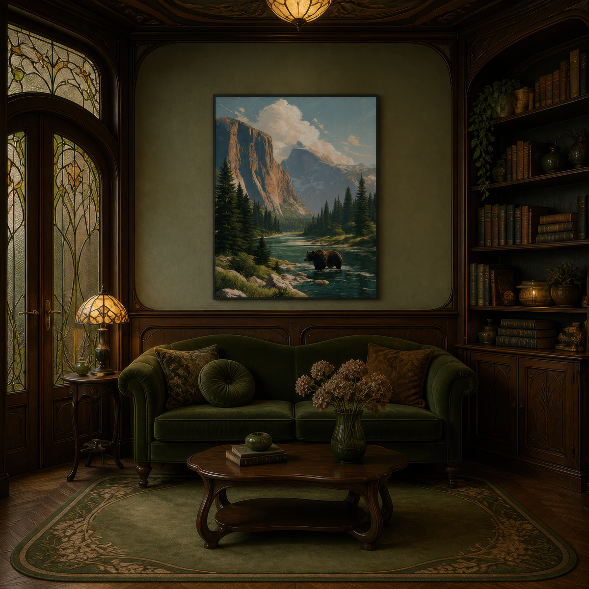 Yosemite Valley with Bear wall art print, alternate room view
