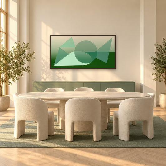 Green Geometric Landscape Abstract wall art in a dining room