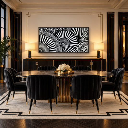 Onyx Fan art deco wall art in a dining room
