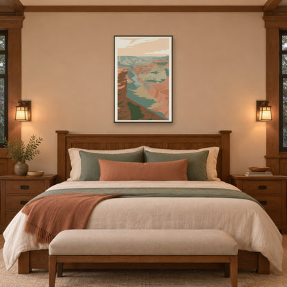 Golden Canyon Abstract Illustration landscape wall art in a bedroom