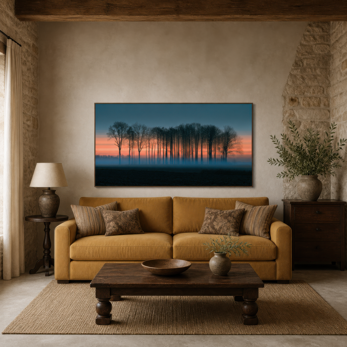 Misty Treeline at Dusk – Landscape Wall Art