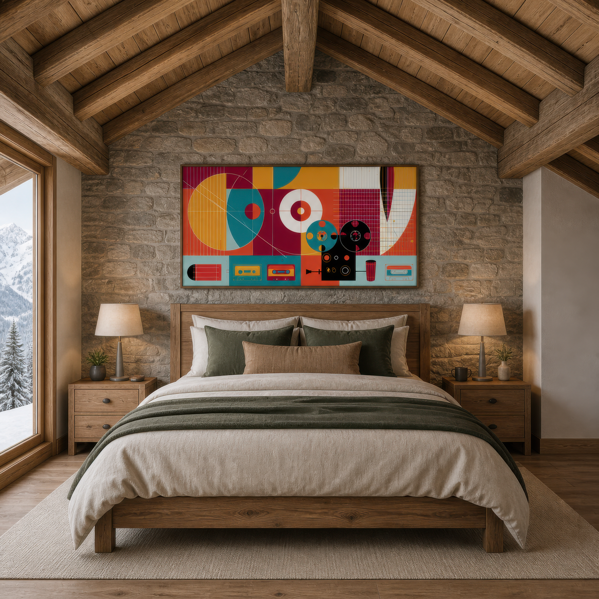 Geometric Retro Tape Deck Abstract wall art print, alternate room view