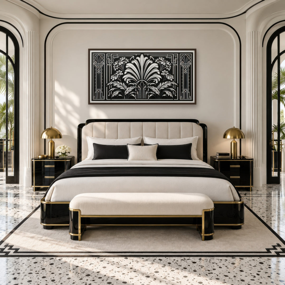 Deco Foliage Panel art deco wall art in a bedroom