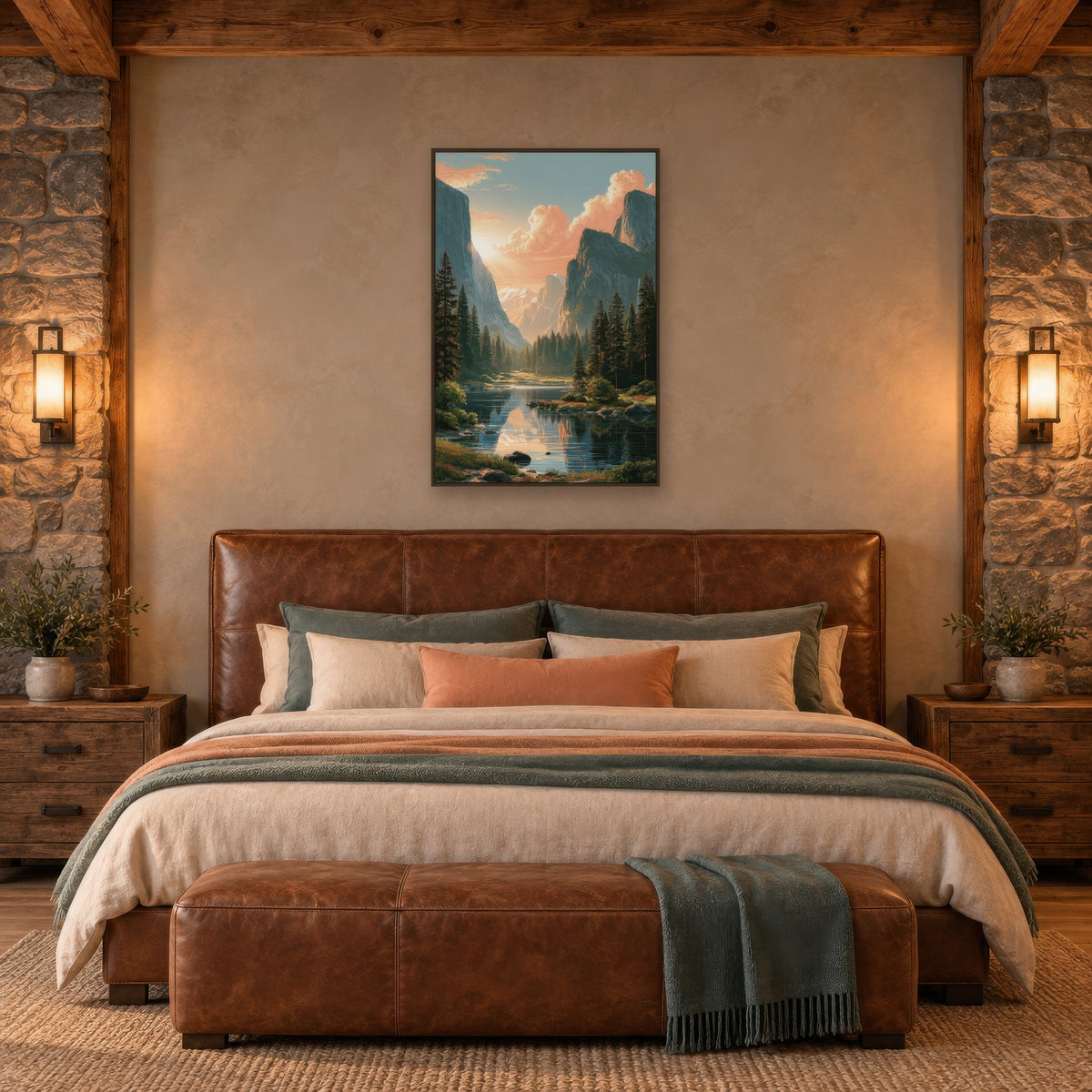 Yosemite Valley at Sunrise national park wall art in a bedroom