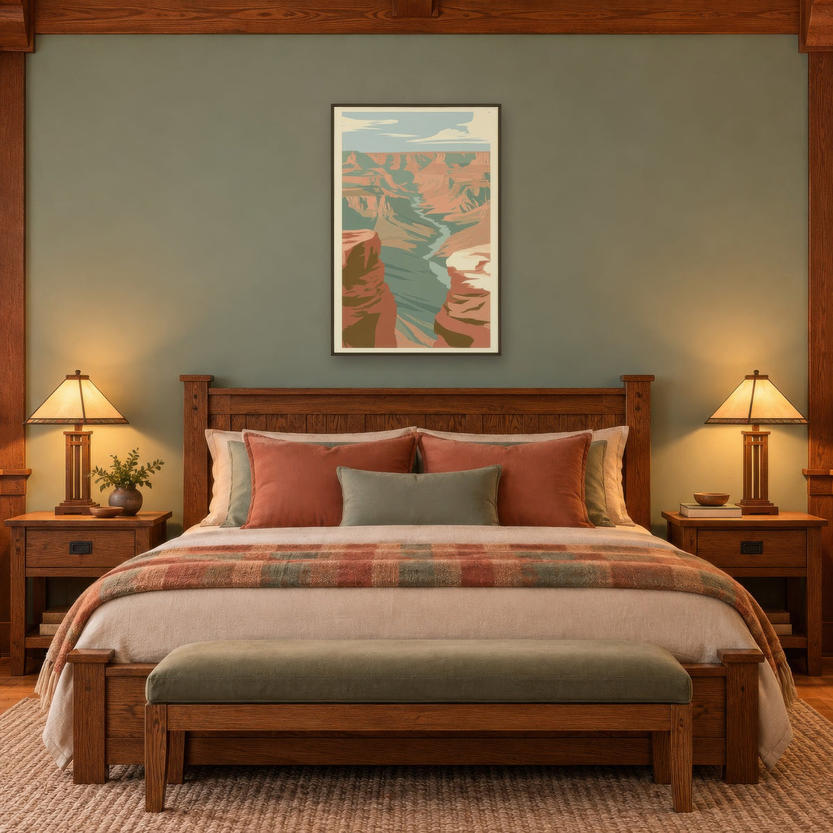 Narrow Gorge and Teal River Poster landscape wall art in a bedroom