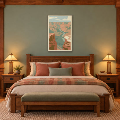 Narrow Gorge and Teal River Poster landscape wall art in a bedroom