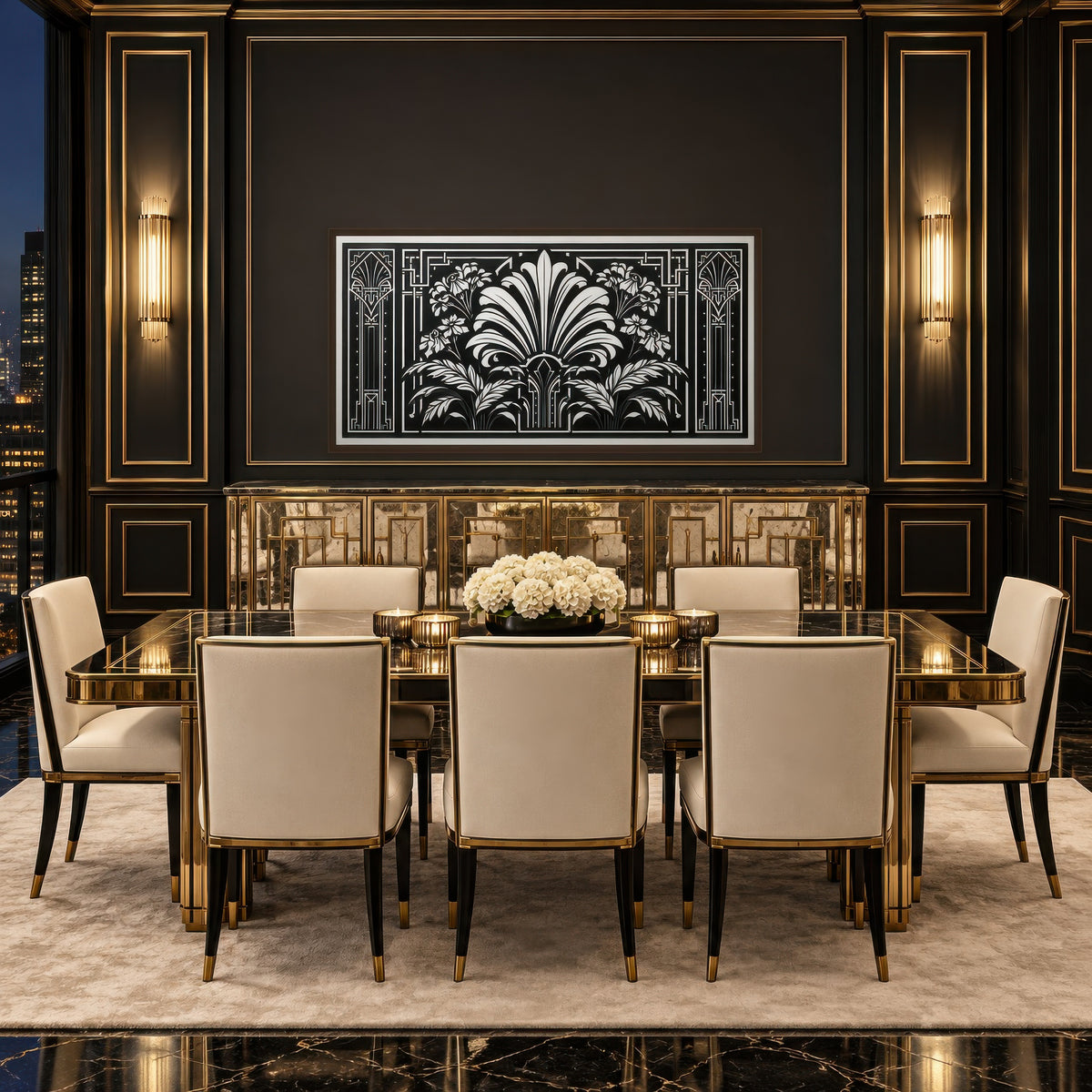 Deco Foliage Panel art deco wall art in a dining room