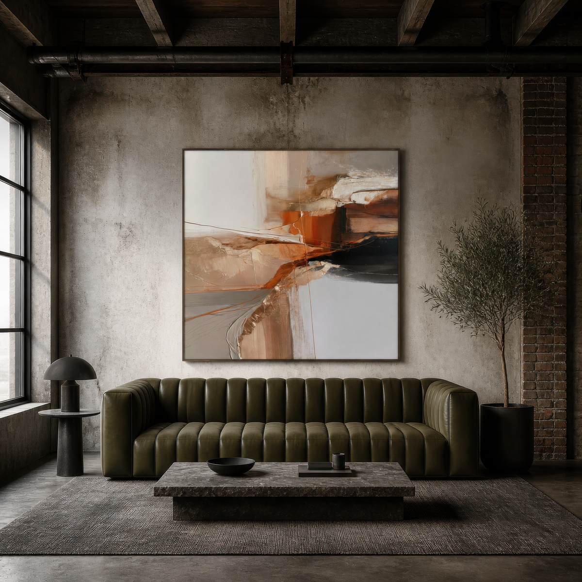Diagonal Ridge in Rust and Slate – Earthy Abstract Wall Art