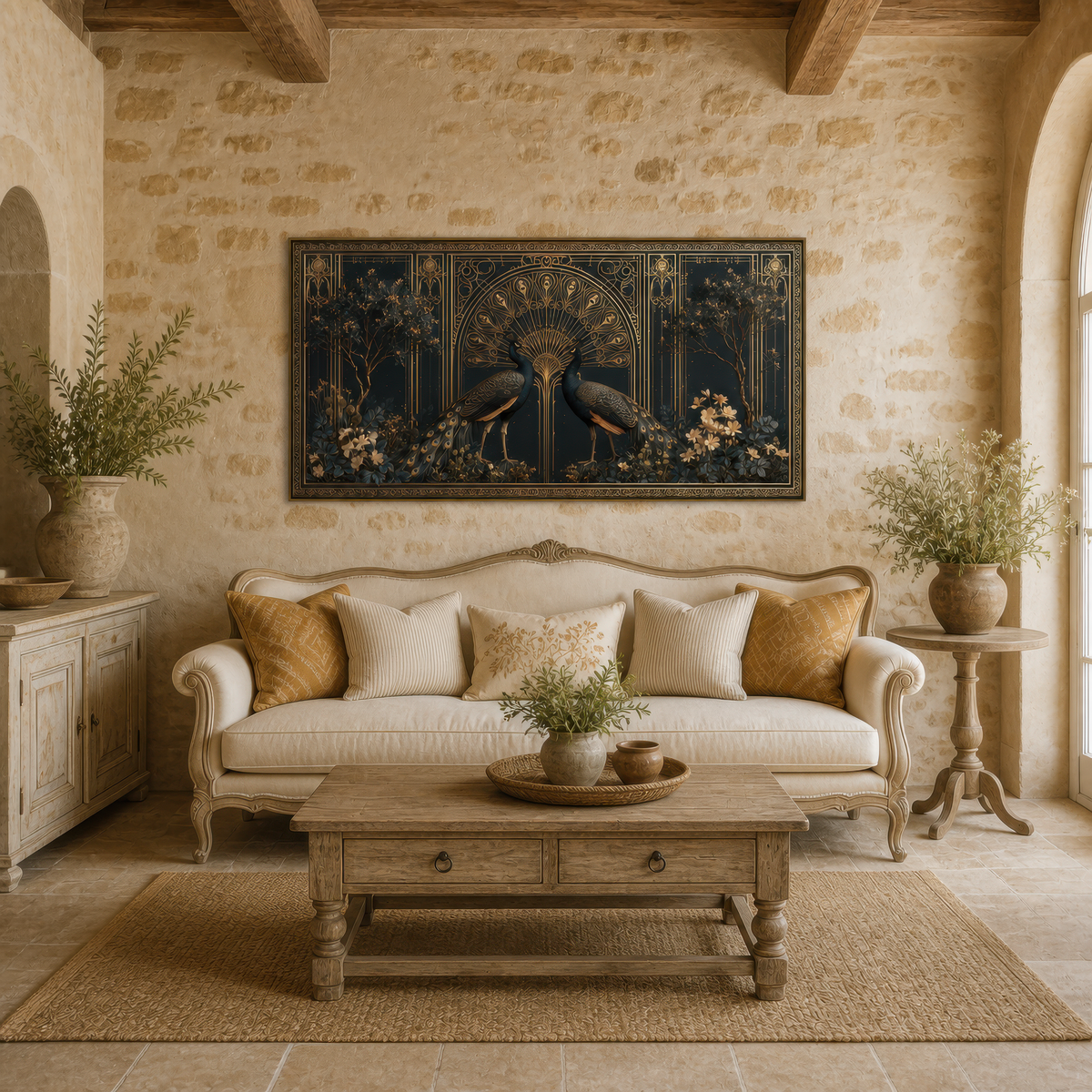 Golden Peacock Motif – Art Deco Wall Art