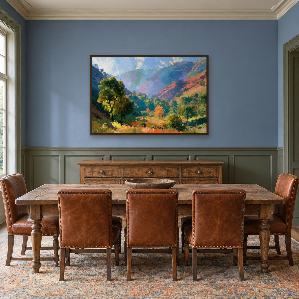 Mountain Valley Landscape impressionist wall art in a dining room