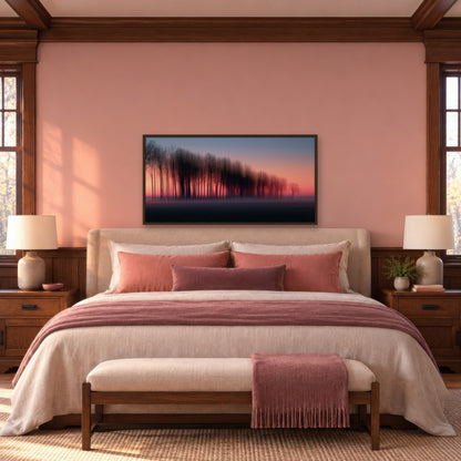 Bare Trees at Sunset landscape wall art in a bedroom