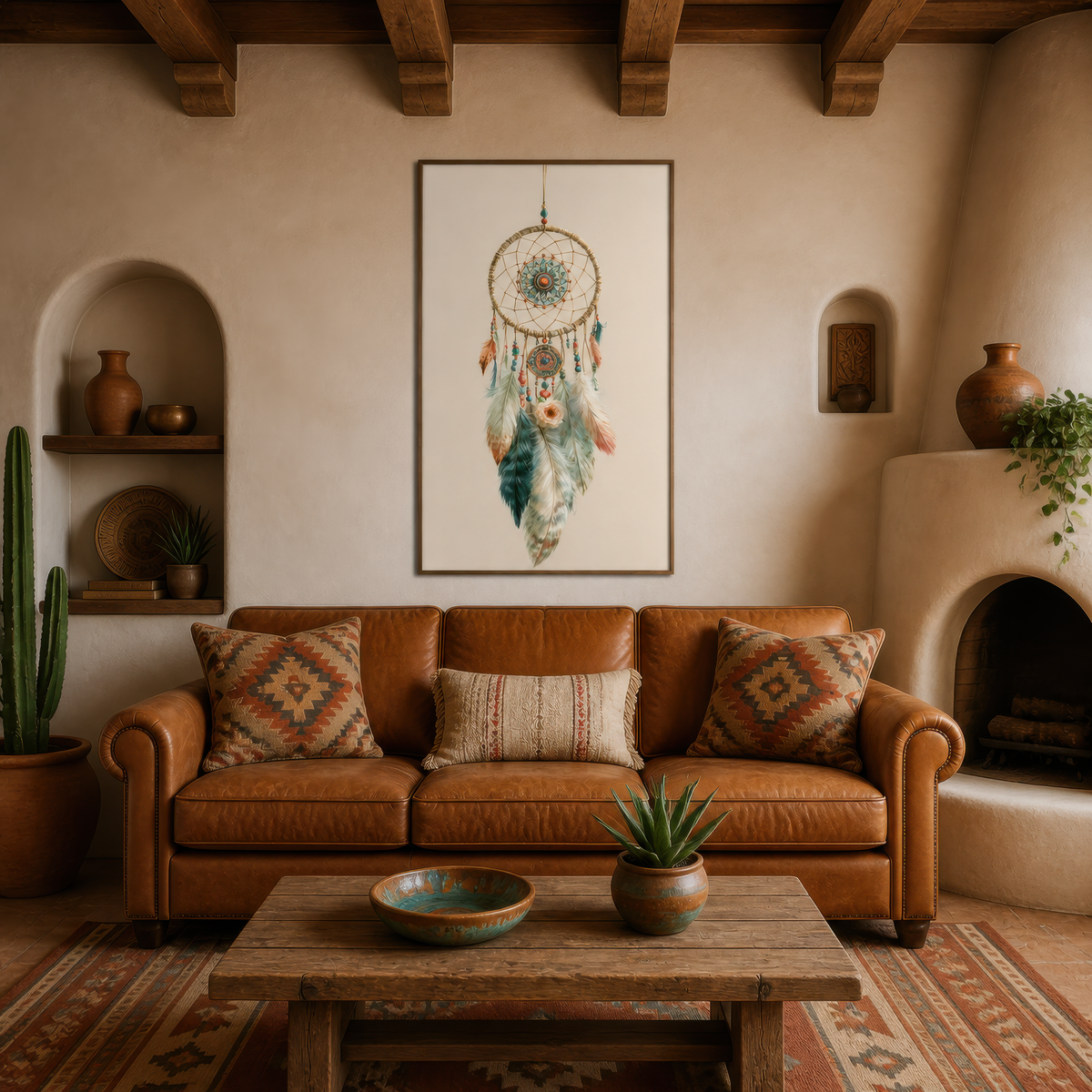 Dreamcatcher in Teal and Clay – Boho Wall Art
