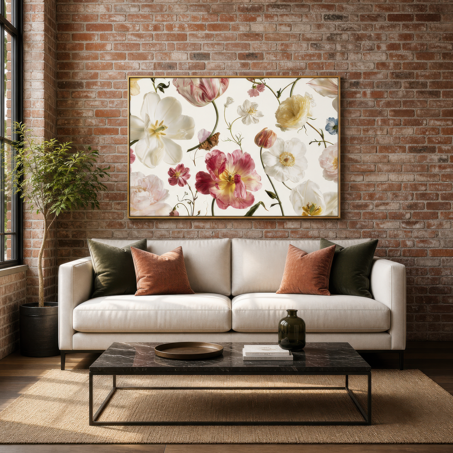 Tulips and Wildflowers on Cream – Watercolor Floral Wall Art