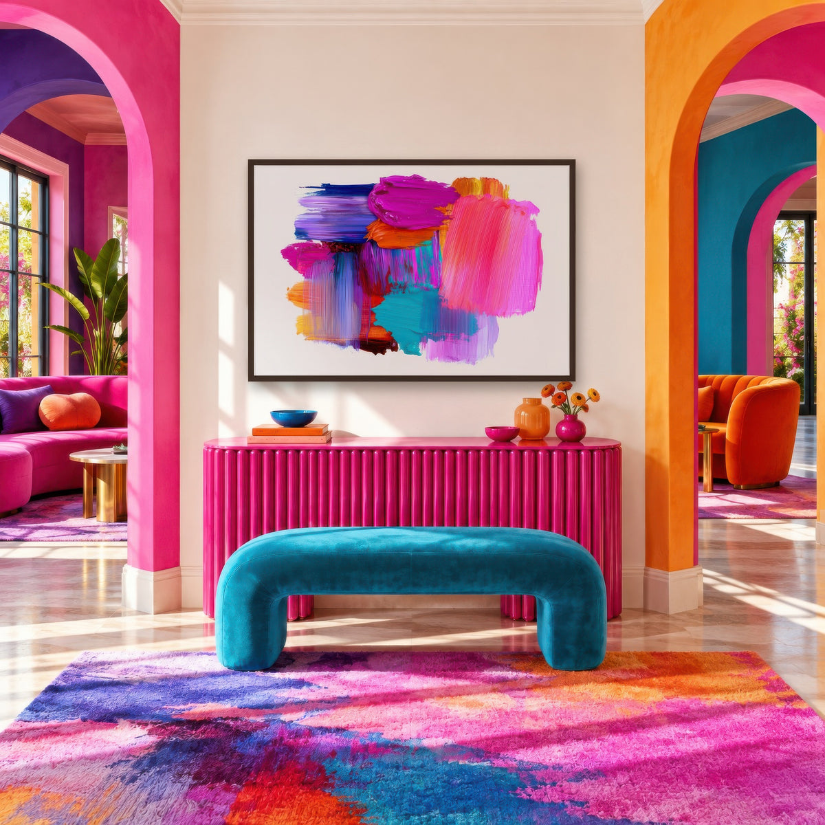 Prism Pop dopamine wall art in an entryway