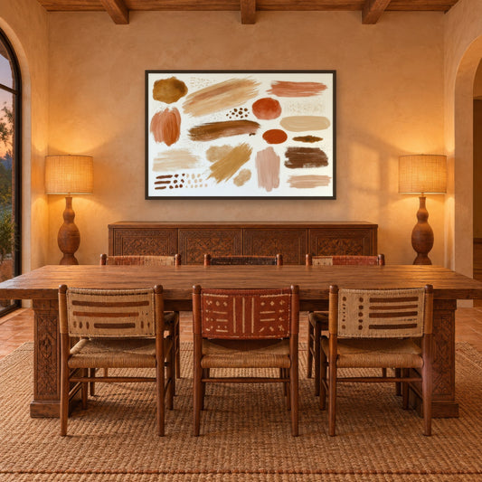 Wandering Brushstrokes boho wall art in a dining room