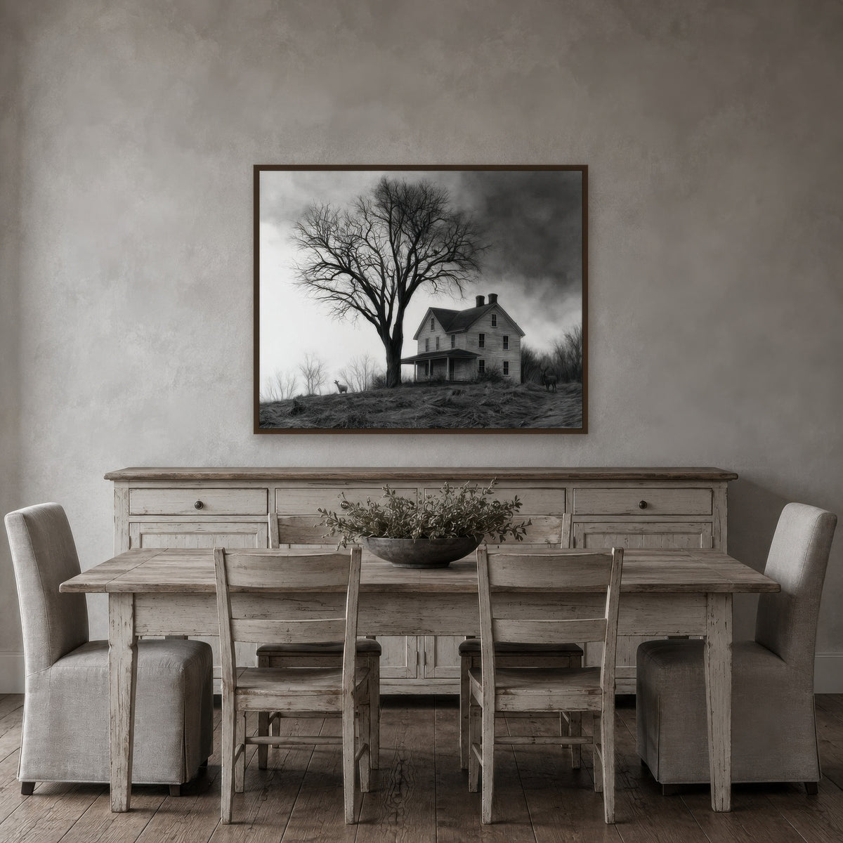 Stormy Hilltop Farmhouse wall art in a dining room