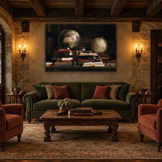 Gothic Study dark academia wall art in a living room