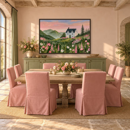 Mountain Meadow Cottage cottagecore wall art in a dining room