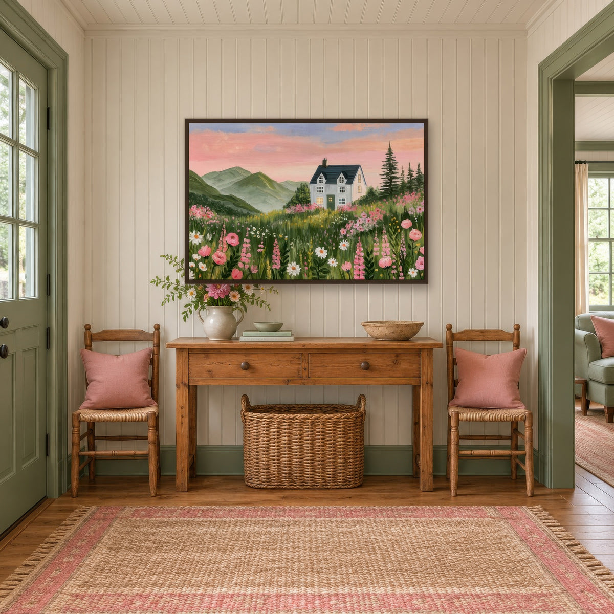 Mountain Meadow Cottage cottagecore wall art in an entryway