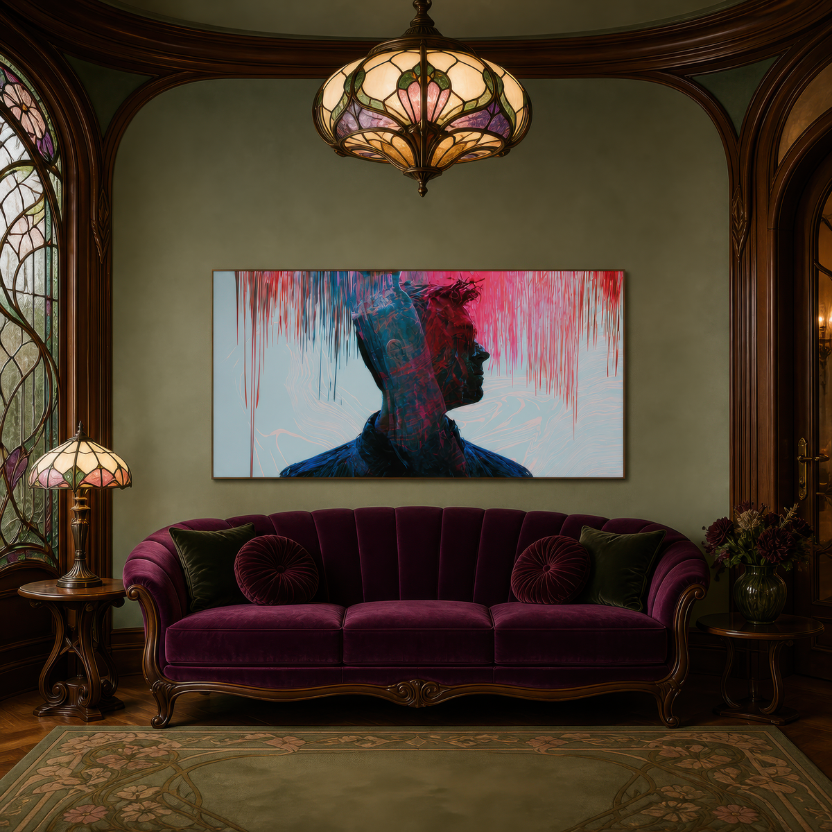 Double Profile in Red and Teal – Abstract Portrait Wall Art