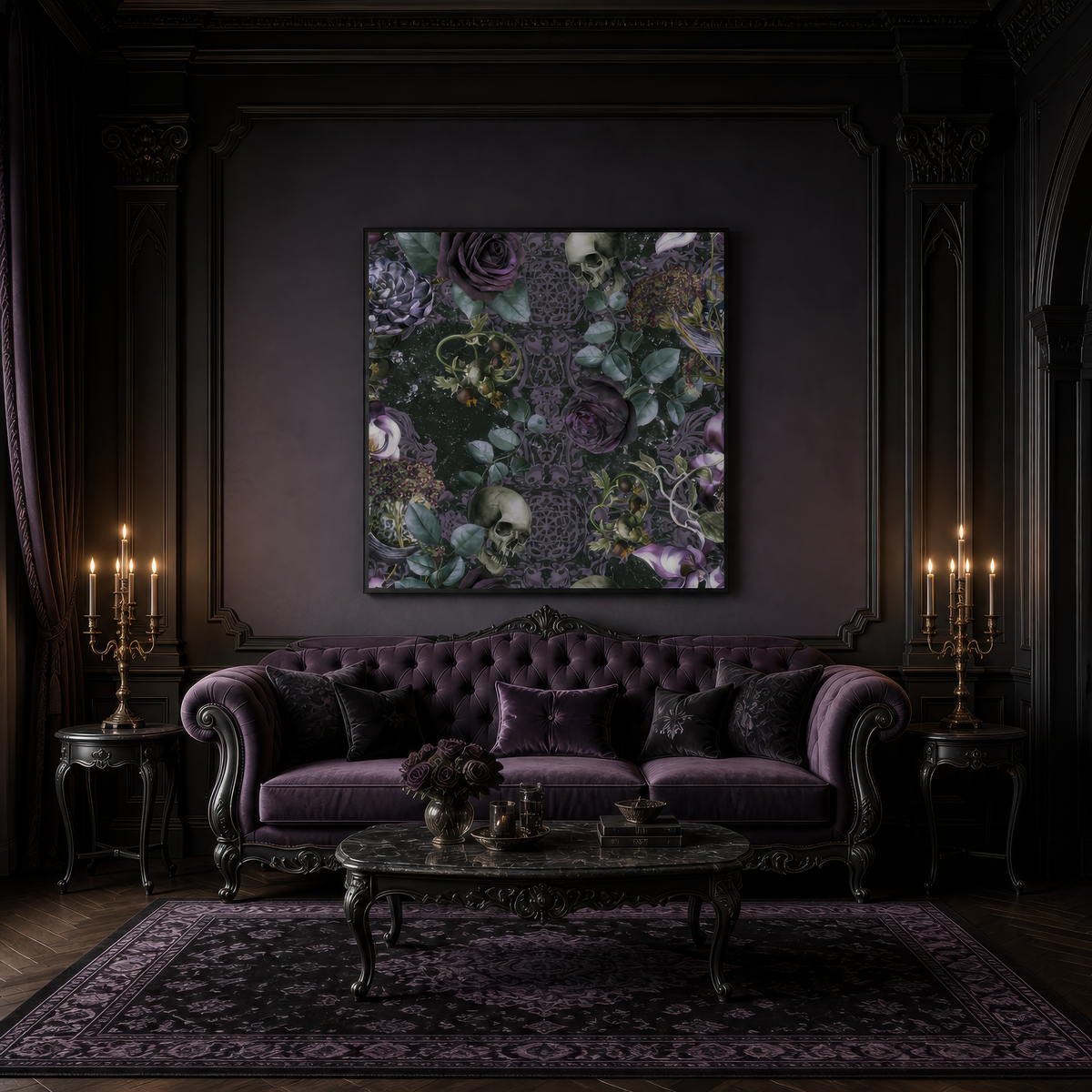 Gothic Skull and Rose Pattern – Vamp Romantic Wall Art
