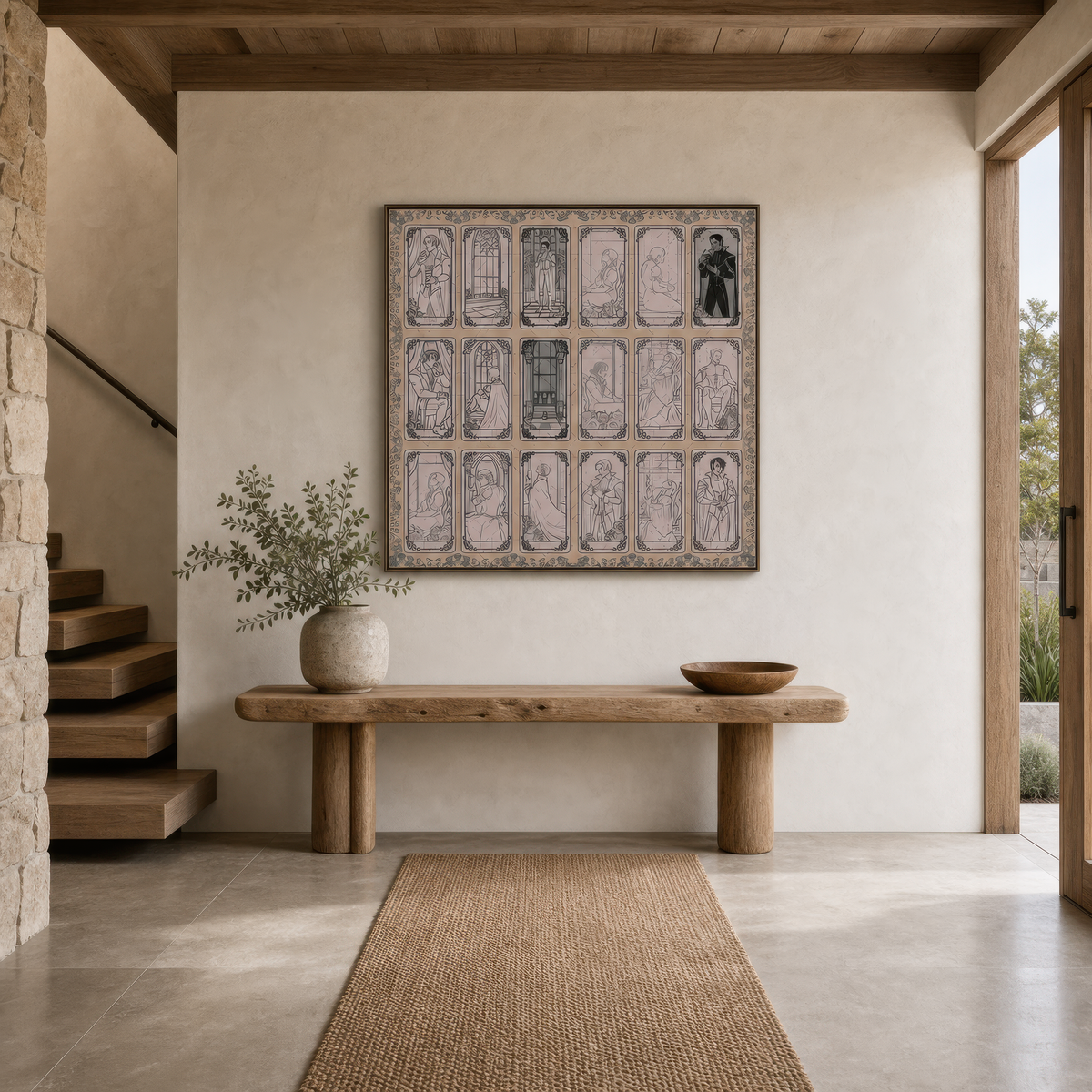 Art Nouveau Figure Panel Grid wall art print, alternate room view