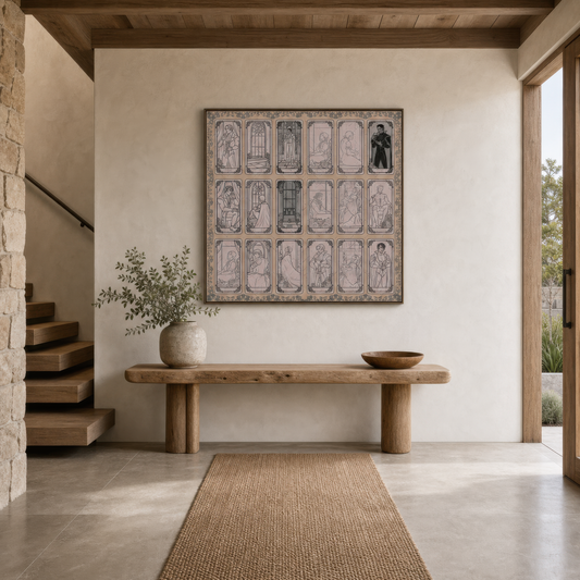 Art Nouveau Figure Panel Grid wall art print, alternate room view