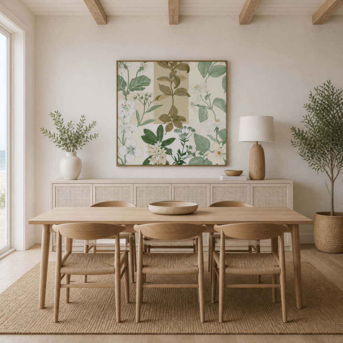 Patchwork Botanical Floral Illustration wall art print, alternate room view