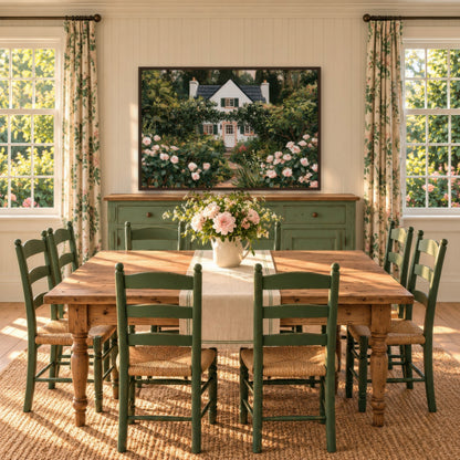 Rambling Rose Cottage cottagecore wall art in a dining room