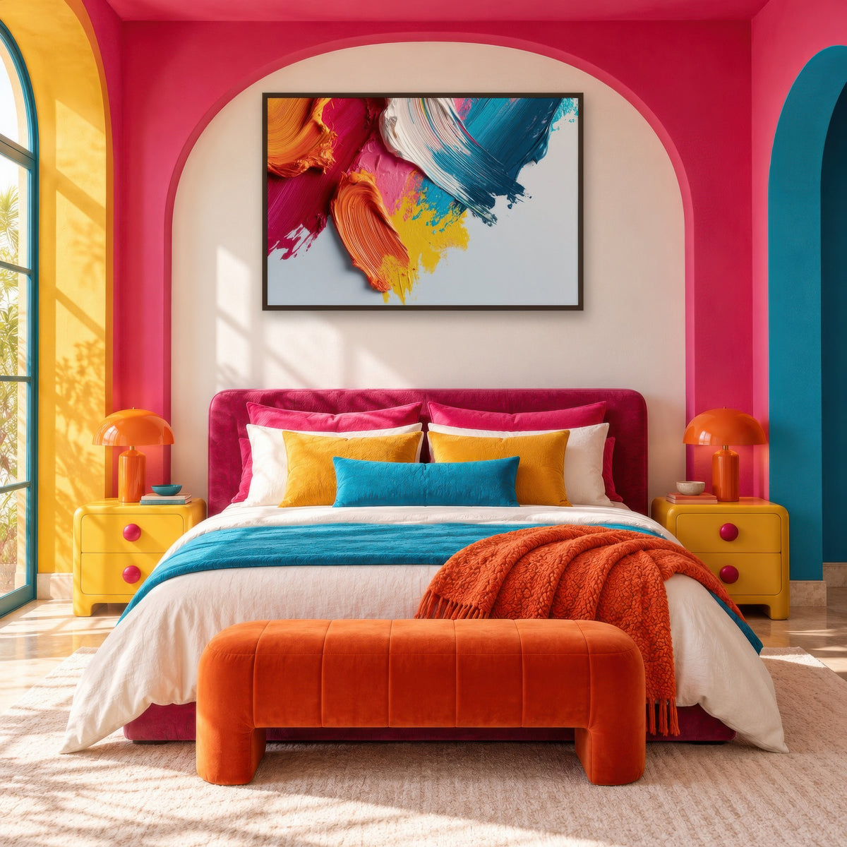 Joyful Color Strokes dopamine wall art in a bedroom
