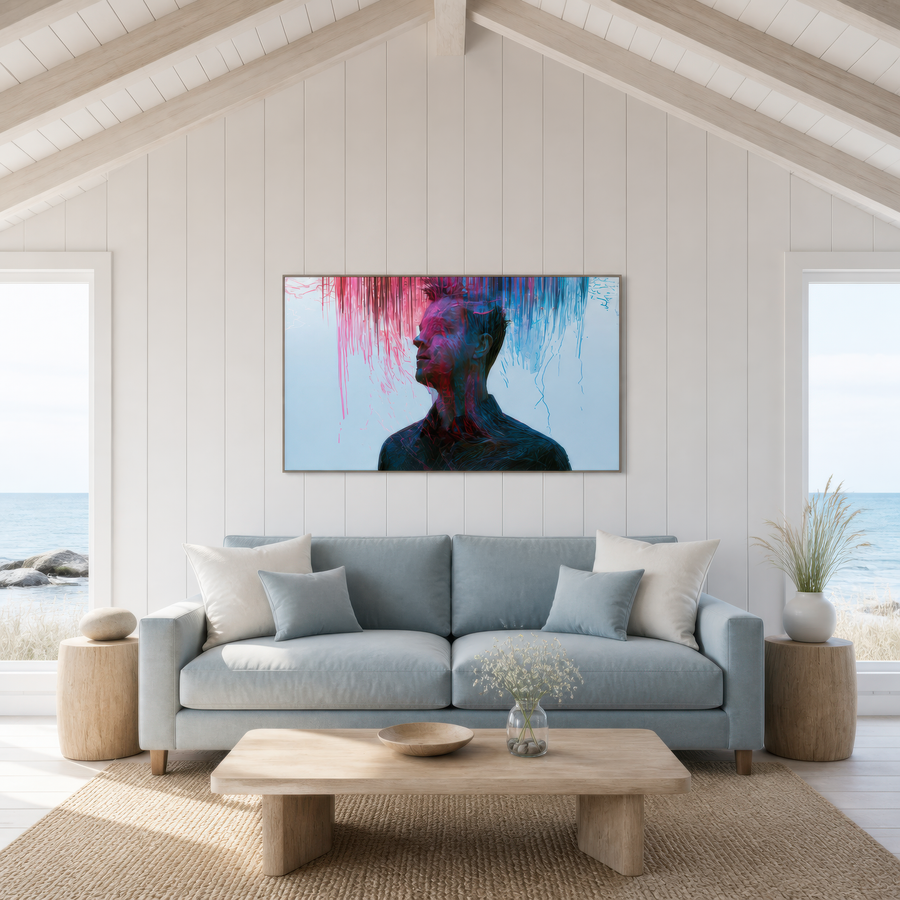 Color Drip Profile in Pink and Teal – Abstract Portrait Wall Art