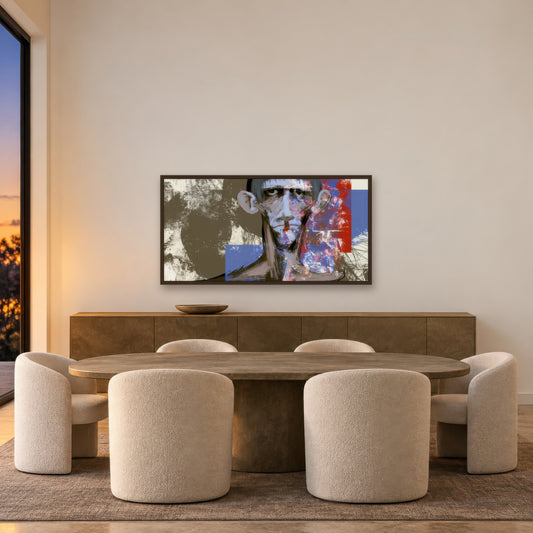 Olive and Red Portrait abstract portrait wall art in a dining room