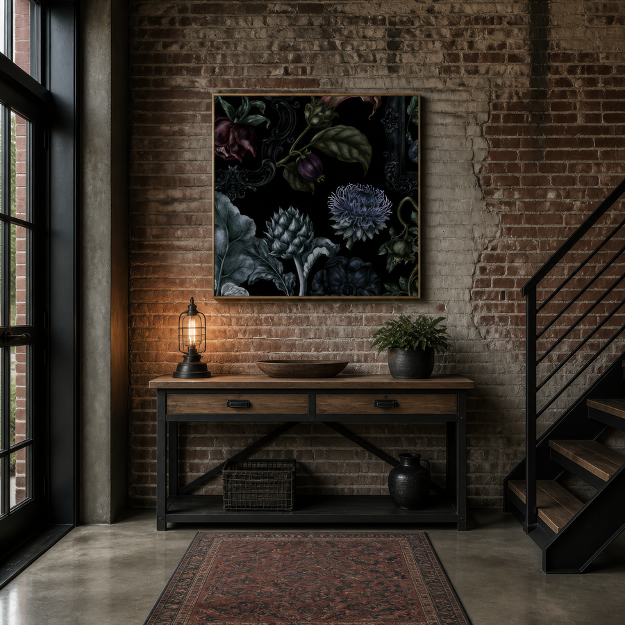 Purple Mum and Artichoke Dark Floral – Vamp Romantic Wall Art