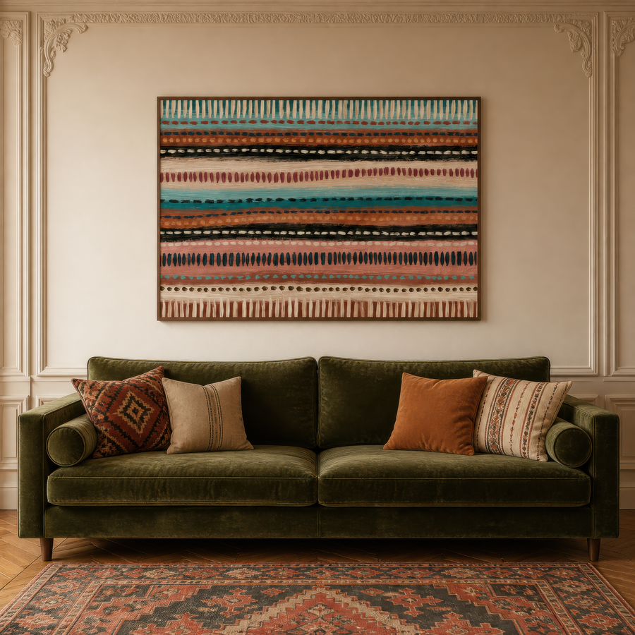 Dash Stripes in Teal and Terracotta – Boho Wall Art