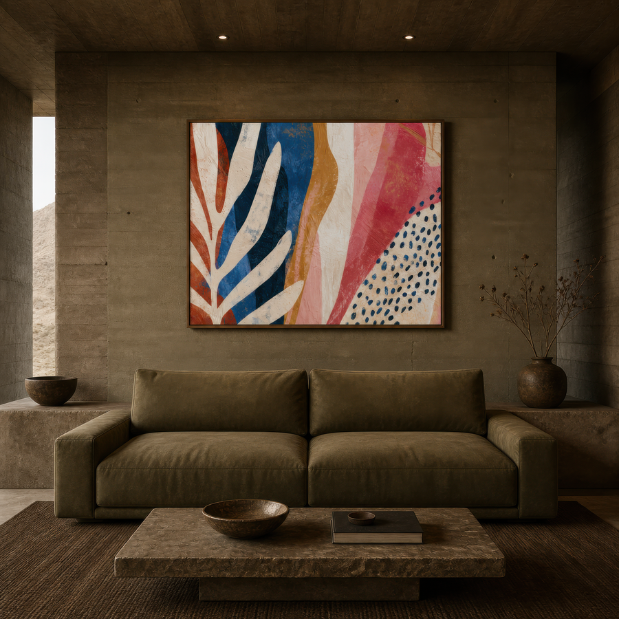 Abstract Leaf Shapes in Navy and Rust – Boho Wall Art