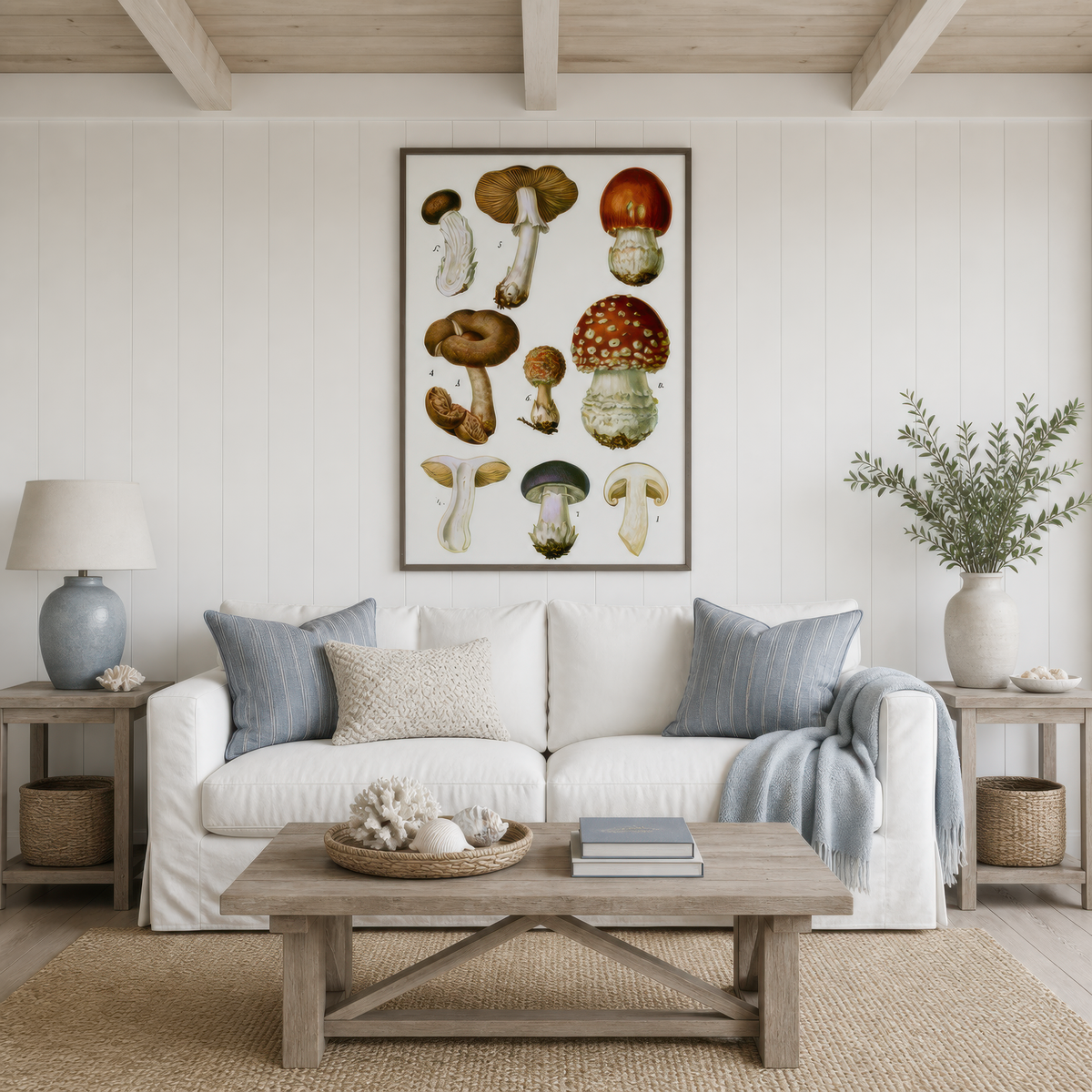 Antique Numbered Mushroom Plate wall art print, alternate room view