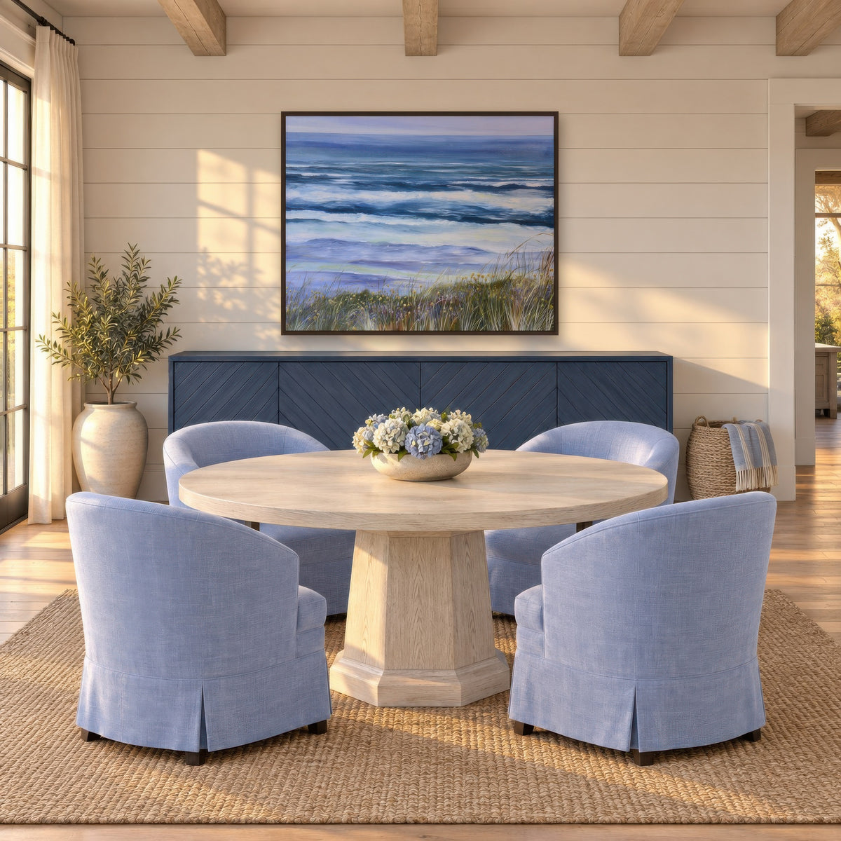 Coastal Waves at Dusk landscape wall art in a dining room