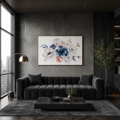 Blue Anemone Bouquet wall art print, alternate room view