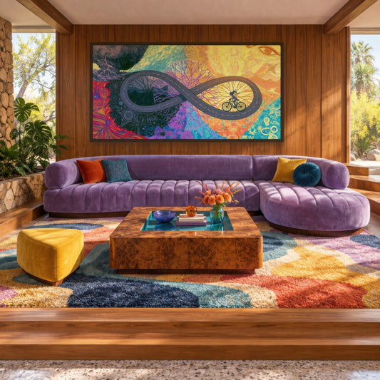 Solo Ride to Gold psychedelic wall art in a living room