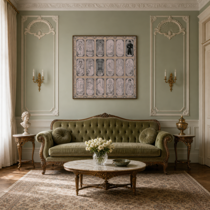 Art Nouveau Figure Panel Grid wall art print, alternate room view