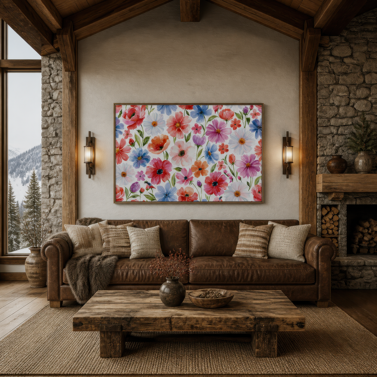 Mixed Wildflower Pattern wall art print, alternate room view